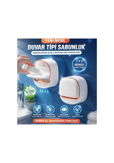 Buççin Online Mağaza Duvara Monte Edilebilen Deliksiz Kapaklı Lüks Çok Fonksiyonlu Sabunluk Beyaz Renk Plastik Çok Re Çok Renkli