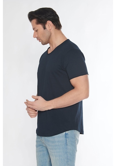 Black Horn Erkek Geniş Yaka %100 Pamuk Salaş T-shirt Lacivert