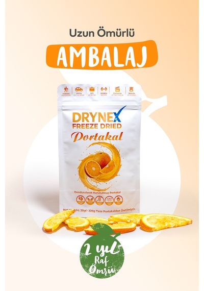 Drynex Freeze Dried Portakal Dondurularak Kurutulmuş Çıtır Atıştırmalık Meyve Cipsi Şekersiz Vegan 20 G