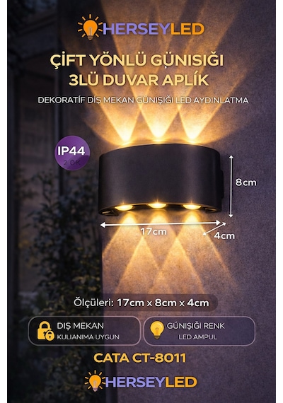 Çift Yönlü Günışığı 3lü Duvar Aplik Dekoratif Dış Mekan Günışığı Led Aydınlatma Gün Işığı