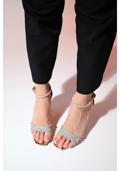 Luvishoes Monica Altın Taşlı Kadın İnce Topuklu Abiye Ayakkabı
