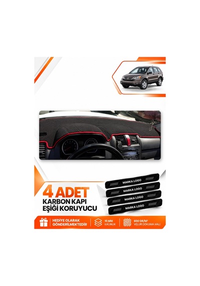 Honda Cr-v 2007-2012 Uyumlu Ön Torpido Koruma Kılıfı Halısı Örtüsü - Siyah Kırmızı