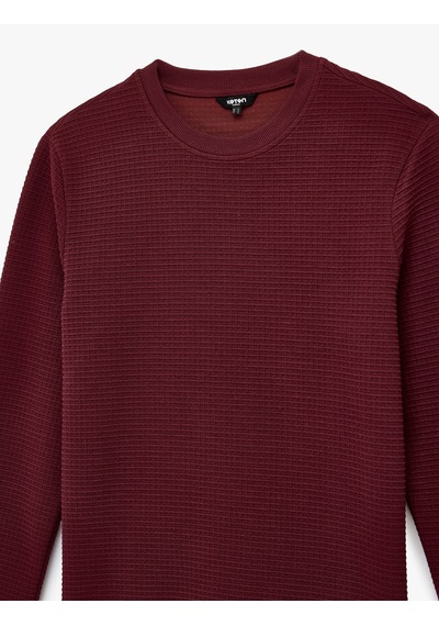 Koton Regular Fit Uzun Kollu Waffle Dokulu Bisiklet Yaka Sweatshirt Bordo 6sam70010mk