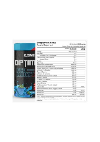 Prime Nutrition Optimus Pre-workout Blue Raspberry 490 G