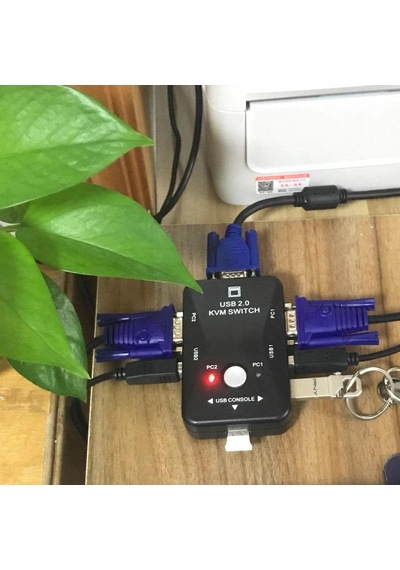 2 Port USB KVM Switch 2 PC Kasa Tek Kontrol Çoklu VGA