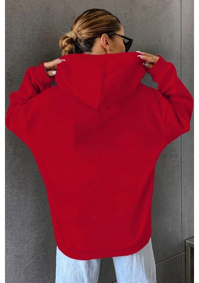 Holiday Baskılı Unisex Oversize Sweatshirt Kırmızı