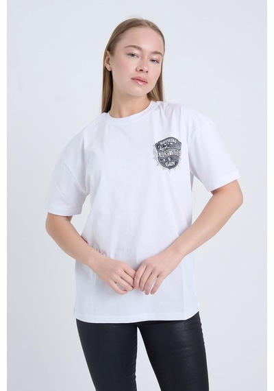 Kadın Oversize Baskılı T-shirt Beyaz Everything To Gain Beyaz