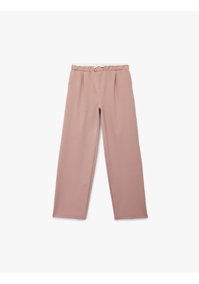 Koton Beli Lastikli Yüksek Bel Basic Geniş Paça Pantolon Pembe 6wkg40025aw Gül