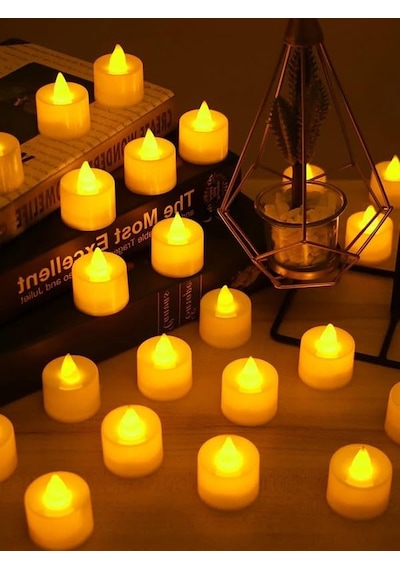 24 Adet Sarı Işıklı Led Mum Seti, Pilli Ve Dumansız 10c