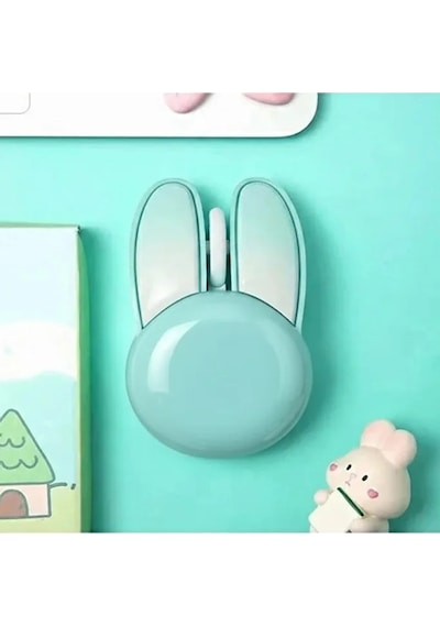 Tavşan Figürlü Kablosuz Mouse Pil Dahil Etiket li Mavi