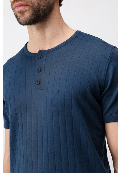 Antioch Dokulu Erkek Triko T-shirt İndigo