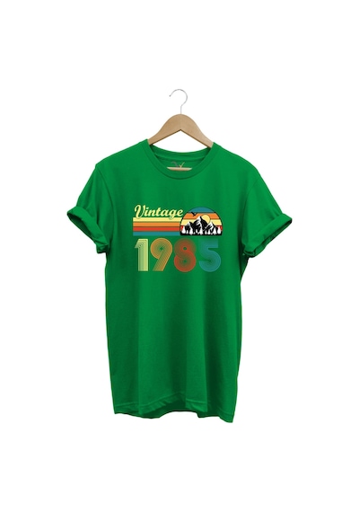 Retro Vintage 1985 Doğa Temalı Renkli Baskılı %100 Pamuk Unisex Regular Fit T-shirt Yeşil