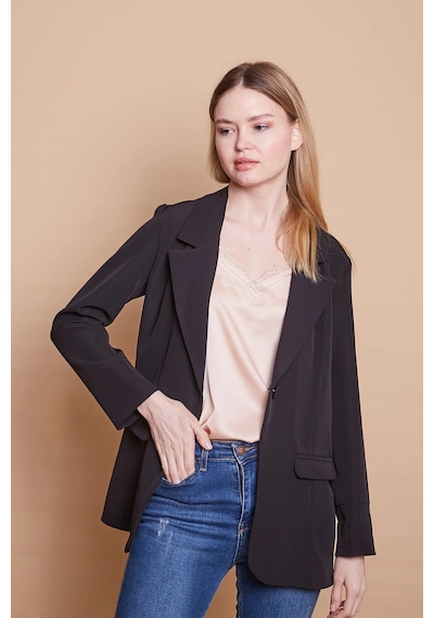 Yakalı Kolu Katlamalı Cep Kapaklı Salaş Boyfriend Oversize Hafif Likralı Kumaş Blazer Ceket-siyah Siyah Yakalı Kolu Katlamalı Cep Kapaklı Salaş Boyfriend Oversize Hafif Likralı Kumaş Blazer Ceket-siyah Siyah