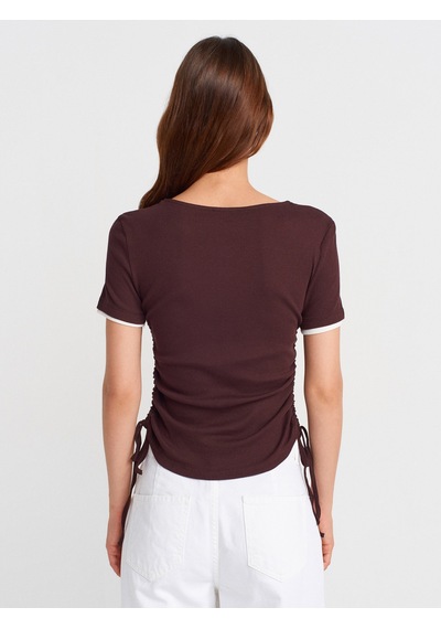Dilvin 31816 Çift Katlı Büzgülü T-shirt-kahve Kahve