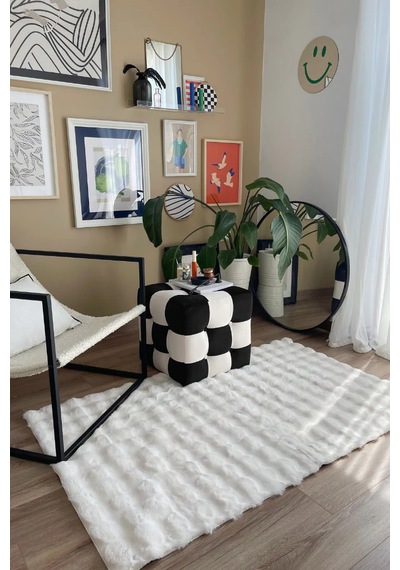 Yünteks Bubble Kabartmalı Peluş Post Halı 90x150 Beyaz