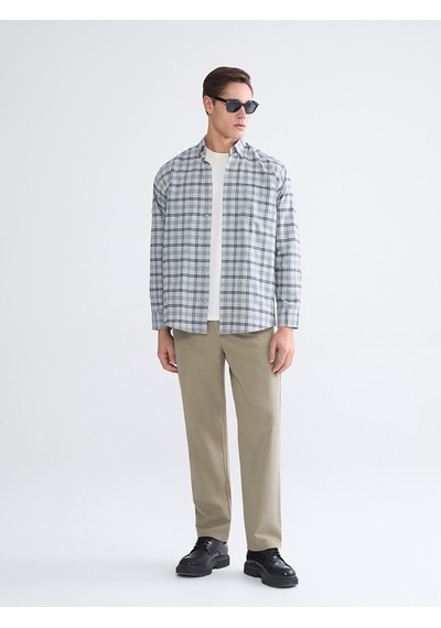 Lcwaıkıkı Classic Gri Regular Fit Uzun Kollu Ekose Gabardin Erkek Gömlek