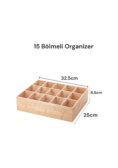 15 Bölmeli Bambu Organizer Set , Düzenleyici Saat Aksesuar Kutusu Bmb64
