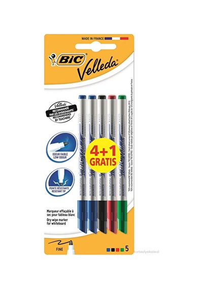2 Adet Bic Velleda 1721 Çocuk Beyaz Tahta Kalemi 4+1 Karışık