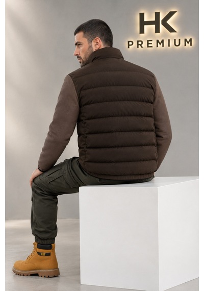 Hk Premium Oysho Kumaş Kollu Şişme Mont Su İtici Kışlık Kahverengi