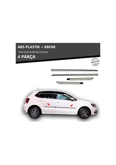 Volkwagen Polo 2009- Üzeri Yan Kapı Koruma Çıtası Plastik + Krom Unvrslppkçt00023