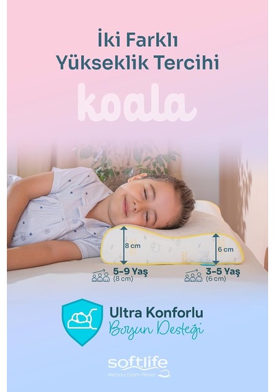 Visco Boyun Destekli Çocuk Yastığı 47x32x8/6 Cm Genel