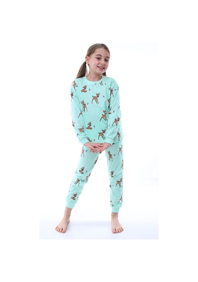 Zuzunga Geyik Desenli Kız Çocuk Pijama Takımı Turkuaz