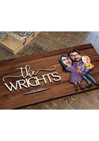 Bk Gift Kişiye Özel Aile Karikatürlü Kabartma Figürlü Ahşap Tablo, Duvar Dekoru, Arkadaşa Hediye, Özel Tasarım Ev Hediyesi-3 Ceviz Walnut