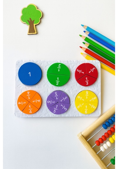 Renkli Kesir Öğrenme Seti Matematik Öğrenme Oyuncağı Eğitici Kesir Dairesi Seti