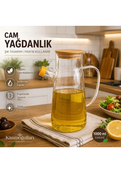 Kasımoğulları Concept Cam Yağdanlık Bambu Kapaklı 900 Ml