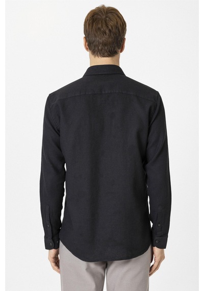 Süvari Siyah Slim Fit Desenli Klasik Yaka Gömlek