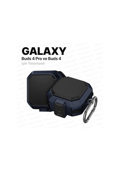 Galaxy Buds 4 Pro Ve Buds 4 İle Uyumlu Darbelere Karşı Ultra Güçlü Çift Renkli Sert Kenarlı Mat Silikon Kılıf Lacivert, Galaxy Buds 4 Pro/4