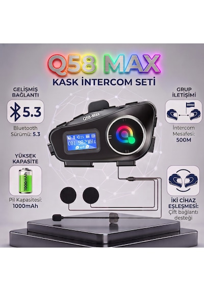 Q58 Max Dijitool Kablosuz Motosiklet Kaskı İnterkom Çift Sürücü İletişimi 500m Stereo Mp3 Fm Radyo