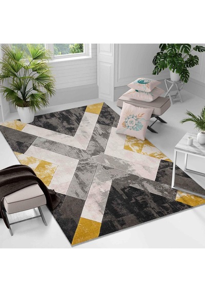 Kaymaz Taban Yıkanabilir Halı Mutfak, Salon, Yatak Odası İçin Modern Dijital Baskı Halı Slnhalı26 - 0087 Çok Renkli