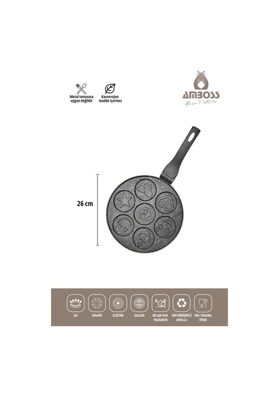 Funny Emoji Pankek Krep Tavası 26 Cm Siyah