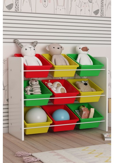 9 Sepetli Çok Amaçlı Oyuncak Dolabı Montessori Dolap Yeşil