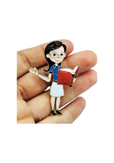 Öğretmen Karakterli Kitap Okuyan Broş Sevimli Öğretmen Temalı Brooch Çok Renkli