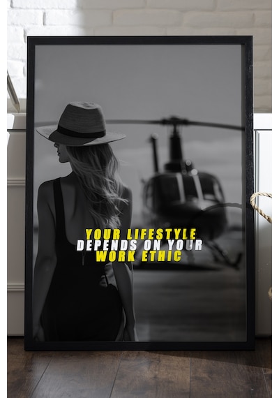 Motivasyon Yazı Siyah Ahşap Çerçeveli Poster, Dekoratif Hediyelik Duvar Tablosu