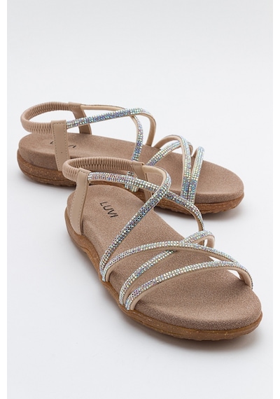 Luvishoes Luvi Shoes Ever Bej Taşlı Kadın Sandalet Bej