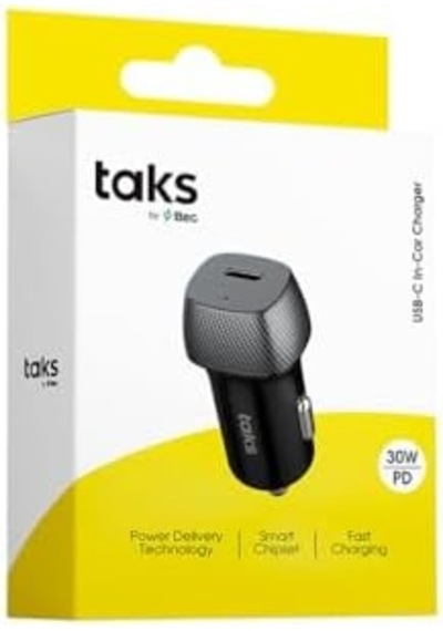 Taks Cp01 30w Pd Usb-c Araç Hızlı Şarj Aleti +usb-c-usb-c 3a Kablo, Siyah 5cp01cs