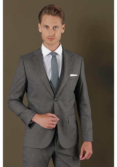 Efor Tk 873 Slim Fit Koyu Gri Klasik Takım Elbise Gri