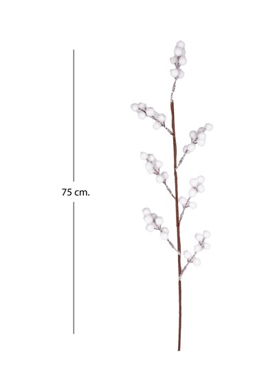 Yılbaşı Çiçeği Pike Kar Efektli Berry Dalı Beyaz 75 Cm
