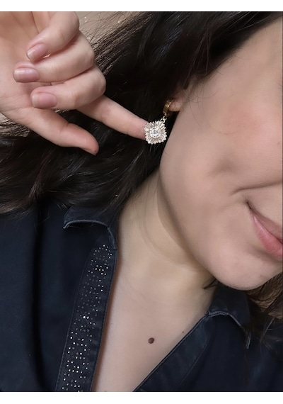 Baget Taşlı Swarovski Taşlı Şık Parlak Çelik Küpe Çok Renkli