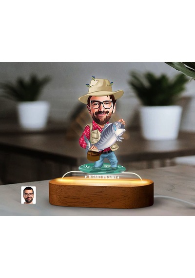 Bk Gift Kişiye Özel Balıkçı Karikatürlü Dekoratif 3d Biblo Led Işıklı Gece Lambası-2, Arkadaşa Hediye Kobitmeyen138300 Bk Gift