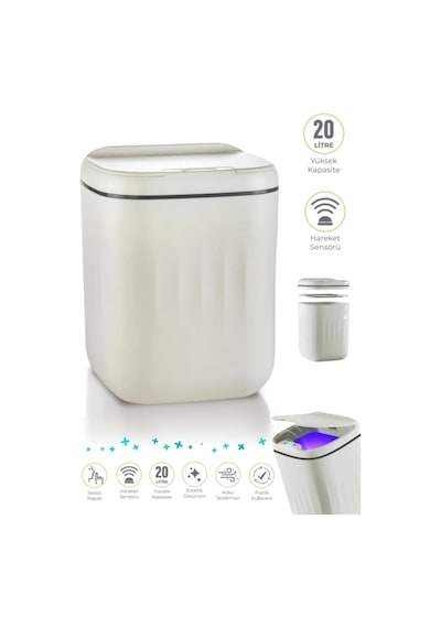 Sensörlü Çöp Kovası Antibakteriyel Uv Işıklı 20 Litre + Deterjan Hazneli Beyaz Silikon Klozet Fırçası-bys Beyaz Sensörlü Çöp Kovası Antibakteriyel Uv Işıklı 20 Litre + Deterjan Hazneli Beyaz Silikon Klozet Fırçası-bys Beyaz