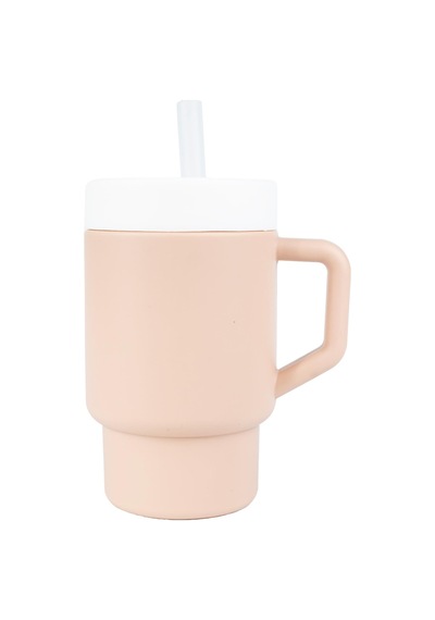 Pandish Mugley Tek Kulplu Kapaklı Pipetli Silikon Alıştırma Bardağı - Pembe