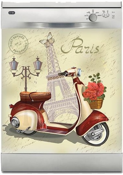Bulaşık Makinesi Sticker Kaplama Beyaz Eşya Kaplama Paris Vintage