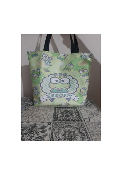 Owl Bag Sanrio Kawai - Keroppi Desenli Tasarım Kumaş Omuz Çantası Yeşil