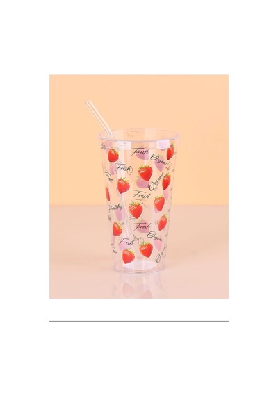 Desenli Plastik Pipetli Bardak 16 Cm 1 Adet Royaleks-enf-040 124-Pembe