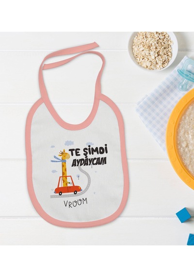 BK Kids Te Şimdi Tasarımlı Pembe Bebek Mama Önlüğü-1 Pembe