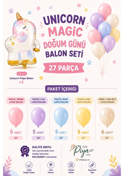 Magic Unicorn Temalı Set 27 Parça Balon